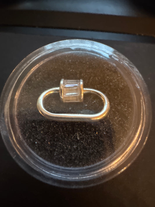 Silver Baguette Carabiner Lock, White Topaz Baguette Carabiner Lock, Baguette Lock