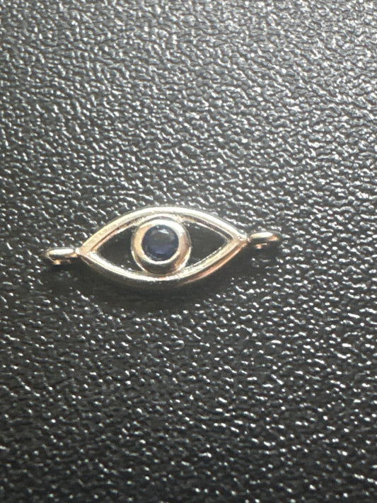 Connector, evil eye, SS, sapphire blue cz