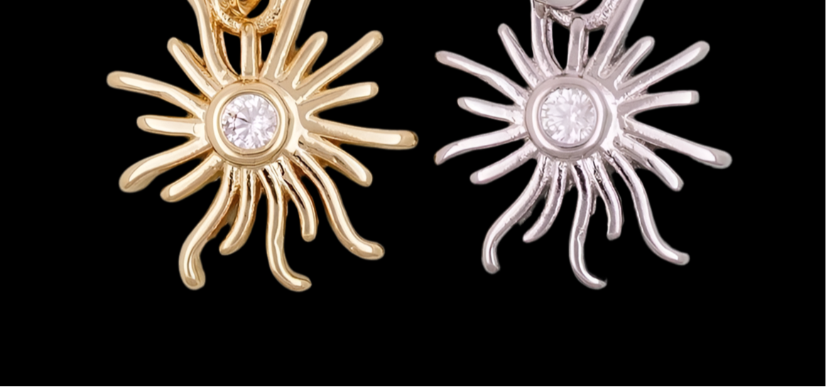 Gold and Silver Sun Charms,18K Gold Filled Sun Pendant,celestial Charm CZ