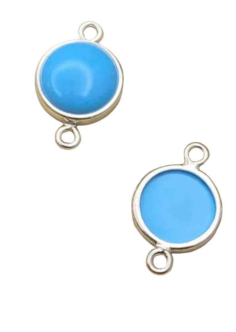 Round Turquoise Connector,  sterling silver
