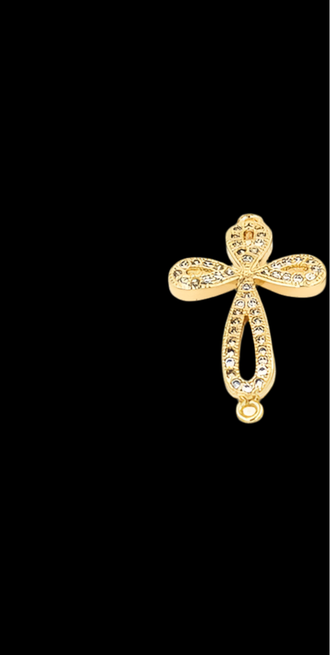 15x25.5x2mm 18K Gold Filled Cross Connector, Micropavé CZ Cross Connector Religious Connector