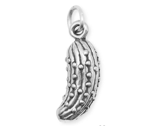 Pickle Charm Sterling Silver Pendant 3D Sweet Dill Cucumber