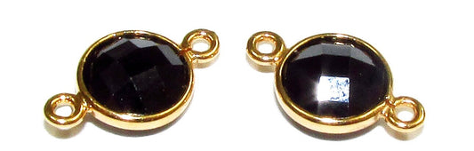 14K Gold Filled Checkerboard black onyx Round Link Connector size 12x7 mm