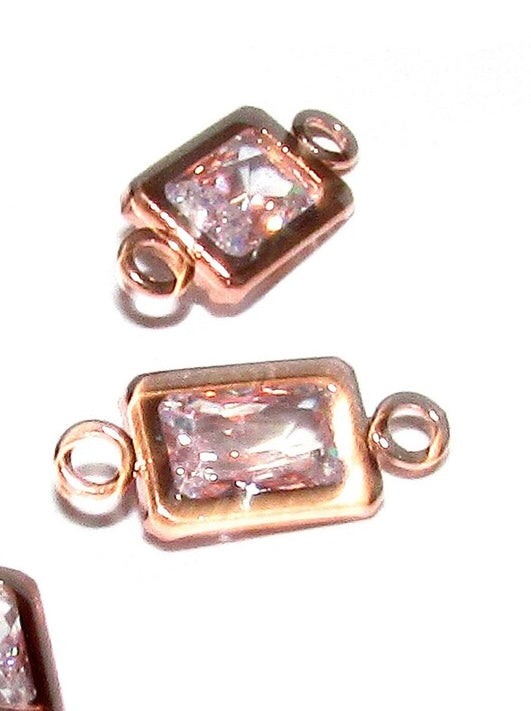 14K Rose Gold Filled White topaz rectangular Connector size 11.0x5.0 mm