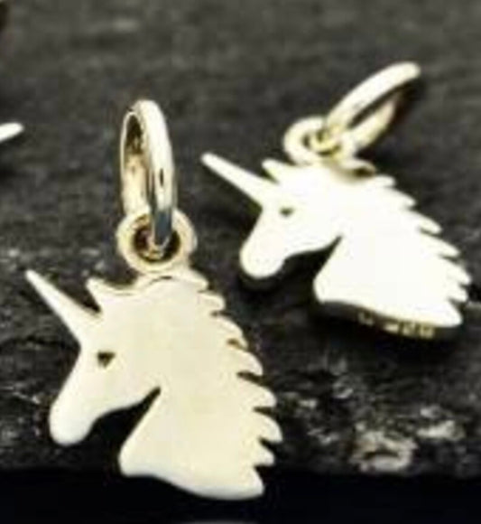 Sterling Silver unicorn charm, childrens jewelry, tiny small flat unicorn head