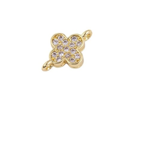 14K GF Tiny Gold Four-Leaf Clover Floral Charm Connector Micro Pave
CZ