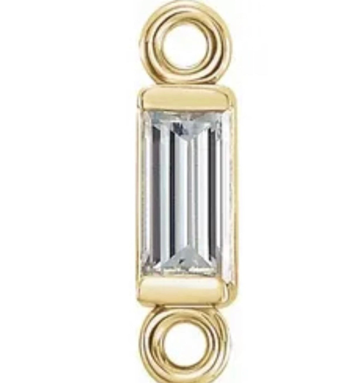 Solid gold Baguette Connector Link, 4x2mm Stone, BIRTHSTONE, April