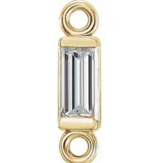 Solid White gold Baguette Connector Link, 4x2mm Stone, BIRTHSTONE, April