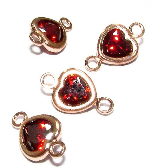 14K Rose Gold Filled garnet heart Connector size 9.5x6.0 mm