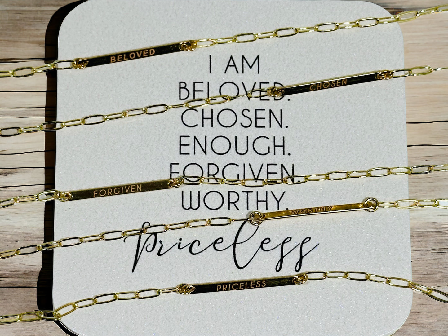 "FORGIVEN" Gold, Limited Edition, Solid Bar Engraved Bracelet With Priceless Diamond Charm, and AAA CZ dangle charm