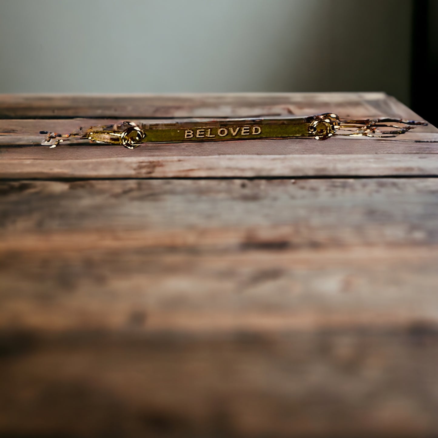 “BELOVED,” Gold, Limited Edition, Solid Bar Engraved Bracelet with AAA CZ dangle charm