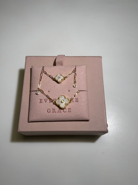 Premade Bracelet White Mother of Pearl Clover Mama and Mini Set
