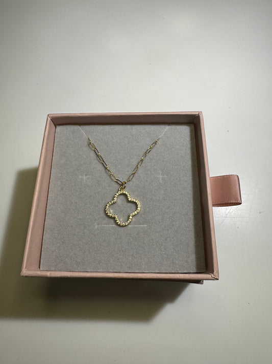 Premade Necklace 14K Gold Filled Clover Charm Pendant with Pave
