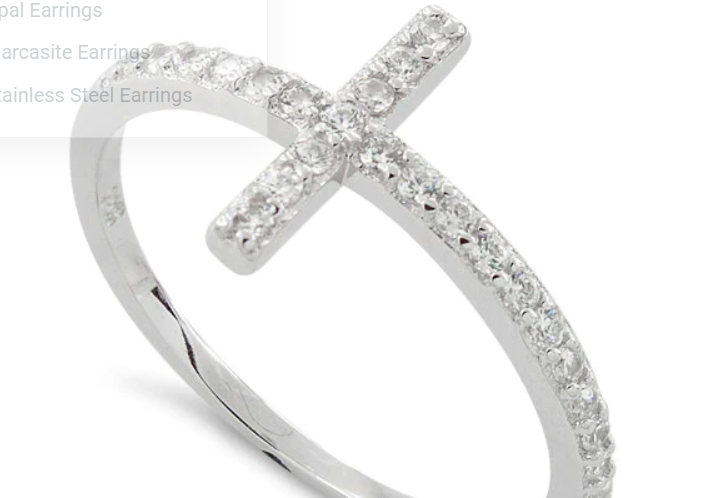 Sterling Silver Cross Clear CZ Ring -7