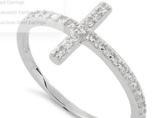 Sterling Silver Cross Clear CZ Ring -7