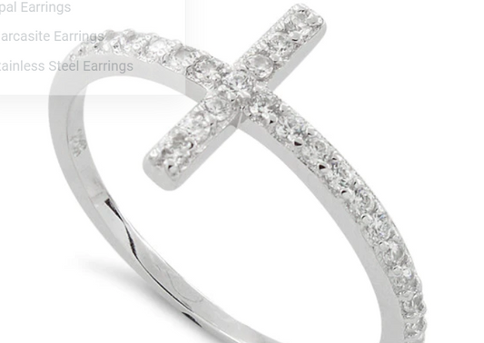 Sterling Silver Cross Clear CZ Ring -8