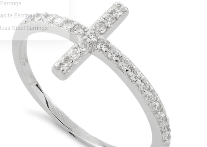 Sterling Silver Cross Clear CZ Ring -6