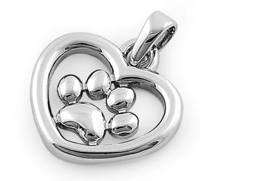 Sterling Silver Hear & Paw Pendant