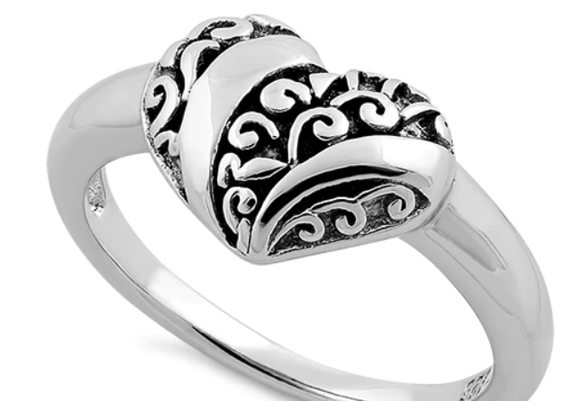 Sterling Silver Heart Swirl Ring -7