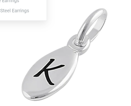 Sterling Silver Letter "K" Oval Pendant
