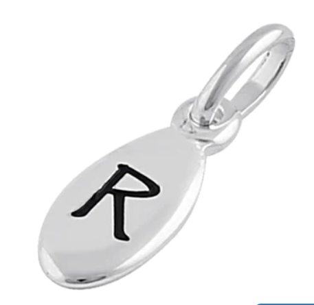 Sterling Silver Letter "R" Oval Pendant