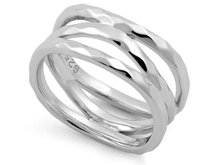 Sterling Silver 3 Wavy Hammered Ring - 7