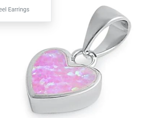 Sterling Silver Small Heart pink Lab Opal Pendant