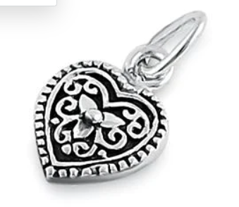 Sterling Silver Small Oxidized Filigree Heart Pendant