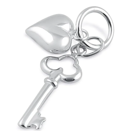 Sterling Silver Bubble Heart and Key Pendant